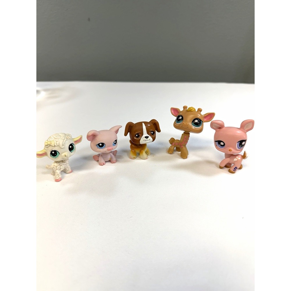 Littlest Pet Shop Lot Figures 5pc G2 Fawn Deer Boxer Pig Giraffe Lamb Hasbro Toy